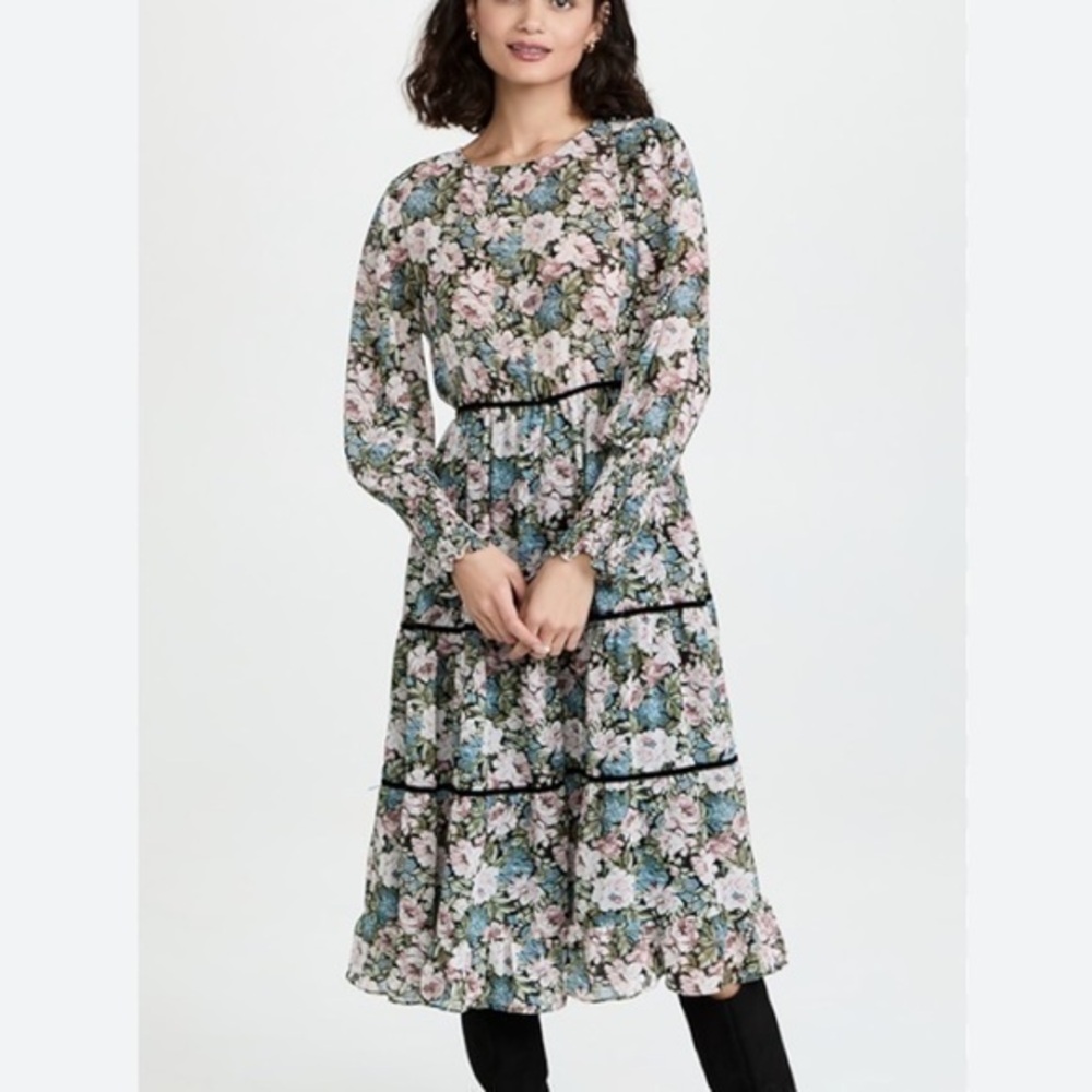 En Saison sheer floral midi dress long sleeve XS